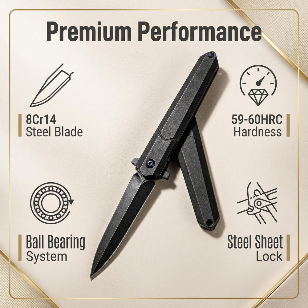 JJ041 EDC Folding Pocket Knife - 8Cr14 Steel Blade, Titanium Alloy Handle, Ball Bearing Pivot, Liner Lock Knife for Outdoor & Collection