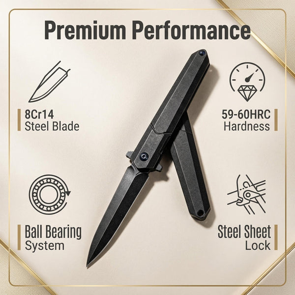 JJ041 EDC Folding Pocket Knife - 8Cr14 Steel Blade, Titanium Alloy Handle, Ball Bearing Pivot, Liner Lock Knife for Outdoor & Collection