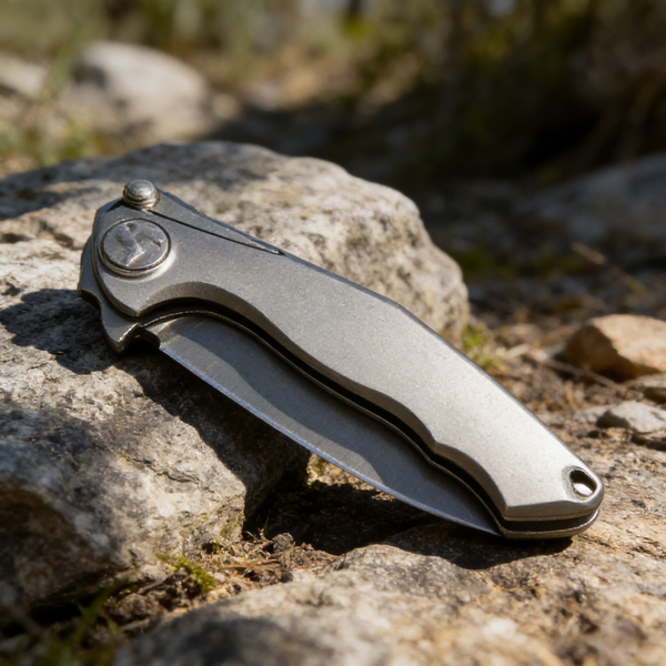 CRKT JJ360 Folding Knife - D2 Steel Blade with Titanium Handle | Extra-Wide 3.78cm Water-Drop Point Blade | Premium EDC Pocket Knife