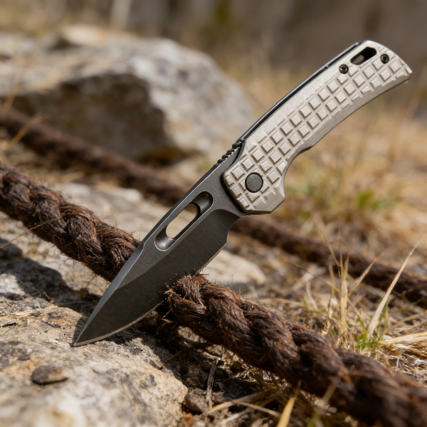 CRKT JJ102 Hand Grenade Texture Folding Knife - M390 Steel Blade & Titanium Handle with Square Knurled Grip | Compact 18cm EDC Knife