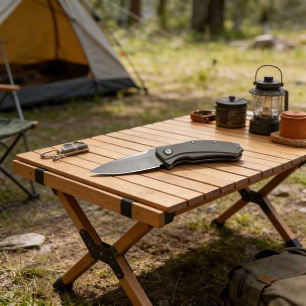 JJ079 titanium folding knife with D2 steel blade. Ultra-light 107g EDC knife with ball bearing system. Perfect for outdoor, camping, and collection.
