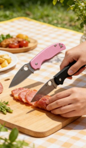 black and pink 8cr14 Stainless Steel Folding Pocket Knife with G10 Handle - 7.5cm Sharp Drop Point Blade EDC Outdoor Tool