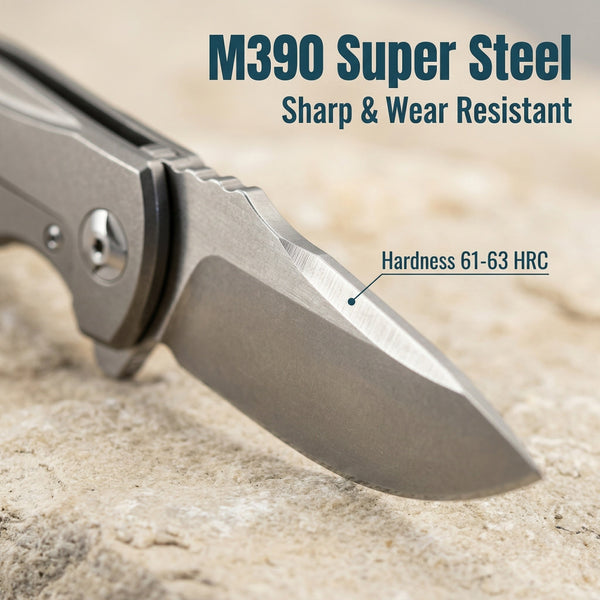 JJ068 "Tank" EDC Folding Knife | M390 Premium Blade, 61-63HRC, TC4 Titanium Handle, Assisted Open Pocket Knife for Outdoor