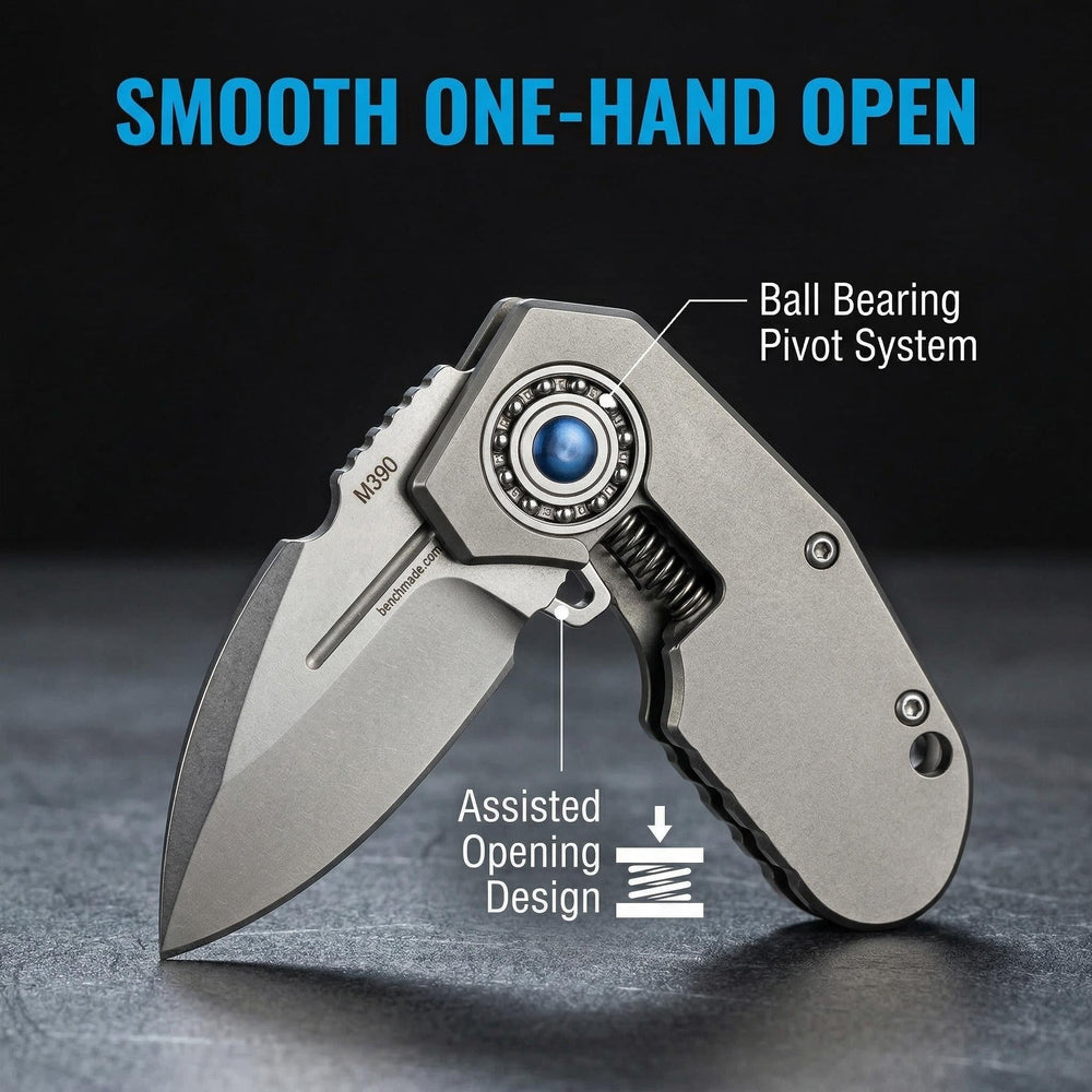 M390 Titanium EDC Pocket Knife - Assisted Opening, Ball Bearing Pivot, 4.5" Blade Folding Knife for Outdoor Camping Collection