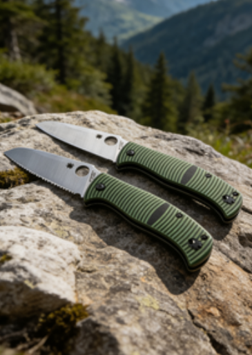 8cr14 Stainless Steel Folding Pocket Knife with G10 Handle - 9.8cm Cleaver Style Full Edge/Serrated Blade EDC Outdoor Tool