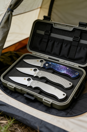 3-Piece 8cr14 Stainless Steel Folding Pocket Knife Set with Titanium Handle - Premium EDC Outdoor Cutting Tools