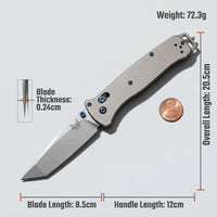 Benchmade 537 Style Titanium EDC Folding Knife - 8Cr14 Stainless Steel, Ball Bearing Pivot, Frame Lock Pocket Knife for Outdoor & Collection