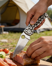 14C28N Stainless Steel Folding Pocket Knife with Titanium Handle - 9cm Pointed Blade EDC Outdoor Tool