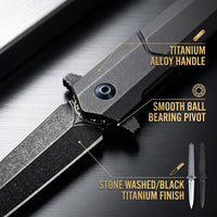 JJ041 EDC Folding Pocket Knife - 8Cr14 Steel Blade, Titanium Alloy Handle, Ball Bearing Pivot, Liner Lock Knife for Outdoor & Collection