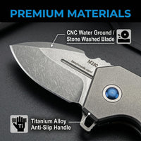 M390 Titanium EDC Pocket Knife - Assisted Opening, Ball Bearing Pivot, 4.5" Blade Folding Knife for Outdoor Camping Collection