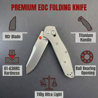 940 Titanium EDC Folding Knife | 9Cr Steel Blade, Ball Bearing Pivot, Liner Lock Pocket Knife for Outdoor & Collection