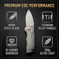JJ070 M390 Automatic OTF Knife - Titanium Handle, Side-Opening Button Lock, 5cm Blade EDC Pocket Knife for Outdoor & Collection