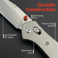 940 Titanium EDC Folding Knife | 9Cr Steel Blade, Ball Bearing Pivot, Liner Lock Pocket Knife for Outdoor & Collection