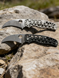 14C28N Stainless Steel Karambit Folding Pocket Knife with Titanium Handle - 9cm Curved Blade EDC Outdoor Tool