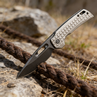 CRKT JJ102 Hand Grenade Texture Folding Knife - M390 Steel Blade & Titanium Handle with Square Knurled Grip | Compact 18cm EDC Knife