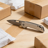 CRKT JJ102 Hand Grenade Texture Folding Knife - M390 Steel Blade & Titanium Handle with Square Knurled Grip | Compact 18cm EDC Knife