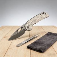 CRKT JJ102 Hand Grenade Texture Folding Knife - M390 Steel Blade & Titanium Handle with Square Knurled Grip | Compact 18cm EDC Knife