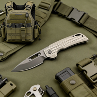 CRKT JJ102 Hand Grenade Texture Folding Knife - M390 Steel Blade & Titanium Handle with Square Knurled Grip | Compact 18cm EDC Knife