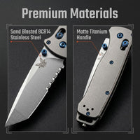 Benchmade 537 Style Titanium EDC Folding Knife - 8Cr14 Stainless Steel, Ball Bearing Pivot, Frame Lock Pocket Knife for Outdoor & Collection