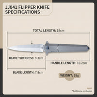 JJ041 EDC Folding Pocket Knife - 8Cr14 Steel Blade, Titanium Alloy Handle, Ball Bearing Pivot, Liner Lock Knife for Outdoor & Collection