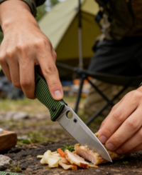 8cr14 Stainless Steel Folding Pocket Knife with G10 Handle - 9.8cm Cleaver Style Full Edge/Serrated Blade EDC Outdoor Tool