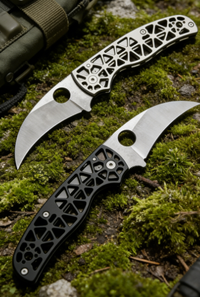 14C28N Stainless Steel Karambit Folding Pocket Knife with Titanium Handle - 9cm Curved Blade EDC Outdoor Tool