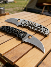14C28N Stainless Steel Karambit Folding Pocket Knife with Titanium Handle - 9cm Curved Blade EDC Outdoor Tool