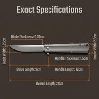 JJ030 EDC Folding Pocket Knife | 8CR18MOV Blade, 59-60HRC Hardness, Titanium Alloy Handle with Liner Lock, Smooth Ball Bearing Pivot Knife for Outdoor