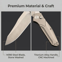 9400 Titanium M390 Automatic EDC Knife - Side-Opening, Ball Bearing Pivot, Liner Lock Pocket Knife for Outdoor & Collection