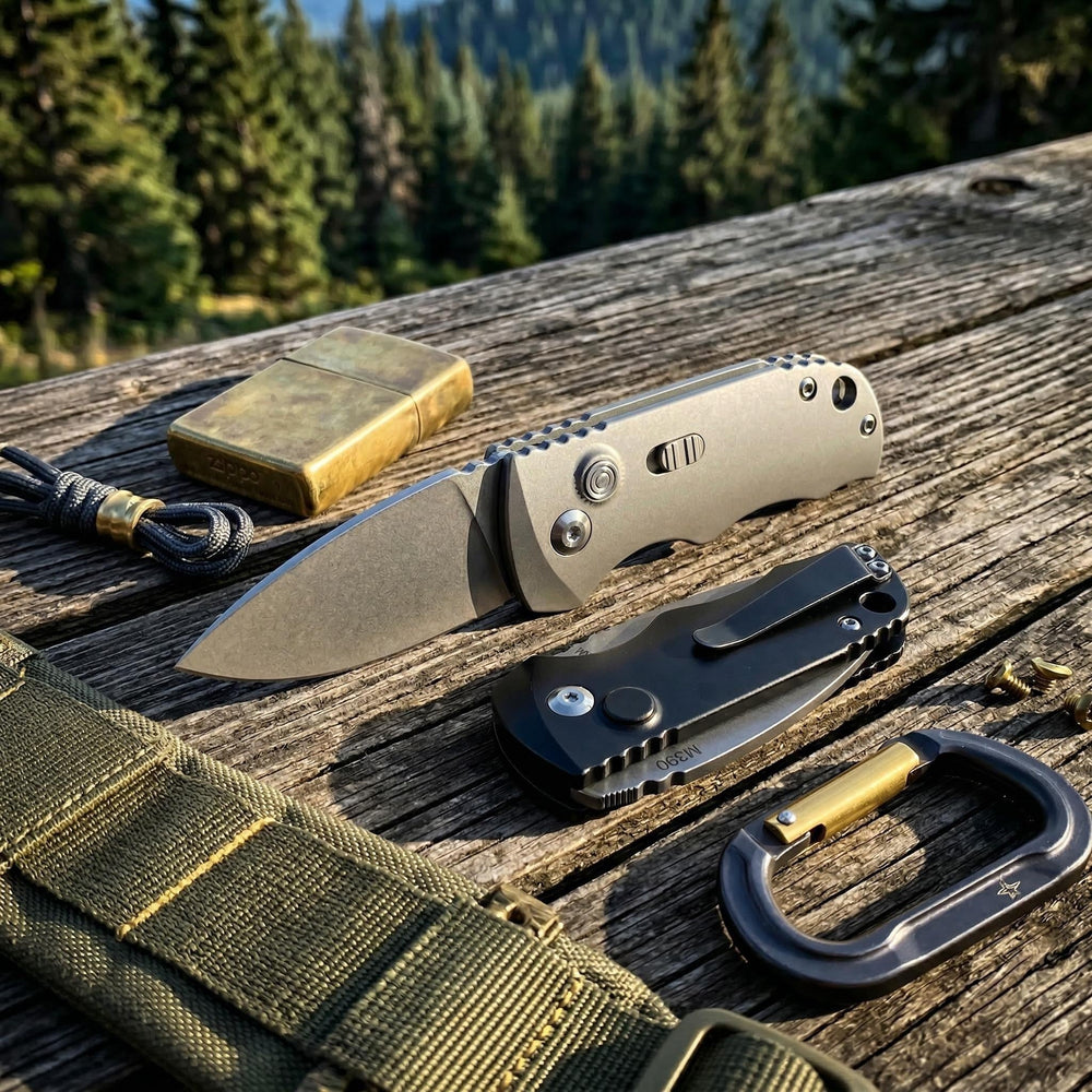 JJ070 M390 Automatic OTF Knife - Titanium Handle, Side-Opening Button Lock, 5cm Blade EDC Pocket Knife for Outdoor & Collection