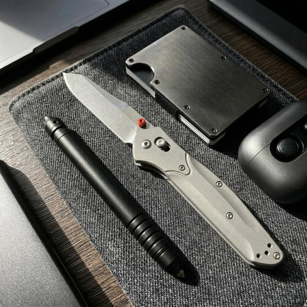 940 Titanium EDC Folding Knife | 9Cr Steel Blade, Ball Bearing Pivot, Liner Lock Pocket Knife for Outdoor & Collection