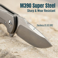 JJ068 "Tank" EDC Folding Knife | M390 Premium Blade, 61-63HRC, TC4 Titanium Handle, Assisted Open Pocket Knife for Outdoor
