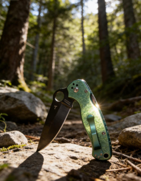 Ice Crystal Titanium Green Handle Folding Knife Portable Stainless Steel Pocket Knife Daily EDC Outdoor Package Opener Sharp Folding Pocket Knife
