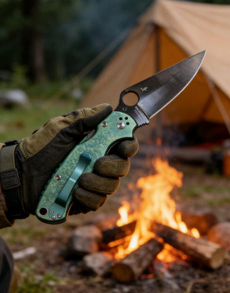 Ice Crystal Titanium Green Handle Folding Knife Portable Stainless Steel Pocket Knife Daily EDC Outdoor Package Opener Sharp Folding Pocket Knife