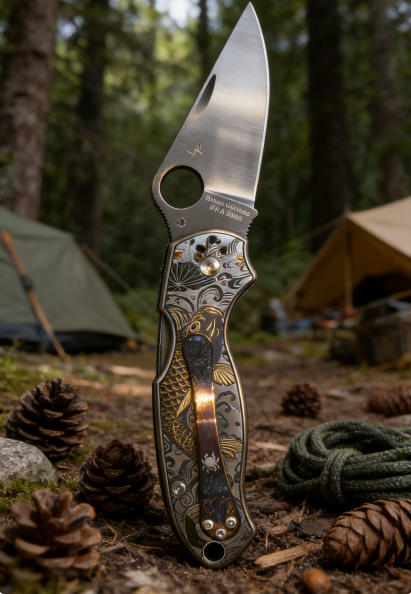Carp Pattern Handle Folding Knife Portable Stainless Steel Pocket Knife Daily EDC Outdoor Package Opener Sharp Folding Pocket Knife