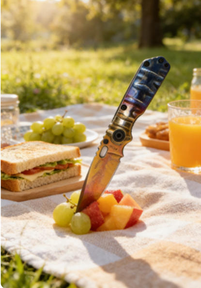 Titanium-Burned Handle Folding Knife Portable Special Steel Pocket Knife Daily EDC Outdoor Package Opener Gold Thunder Drop Point Blade Sharp Folding Knife