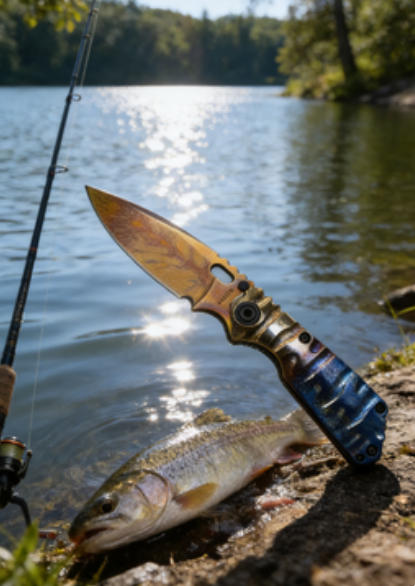 Titanium-Burned Handle Folding Knife Portable Special Steel Pocket Knife Daily EDC Outdoor Package Opener Gold Thunder Drop Point Blade Sharp Folding Knife