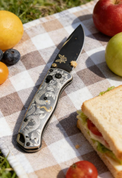 Snake Pattern Handle Folding Knife Portable Stainless Steel Pocket Knife Daily EDC Outdoor Package Opener Mirror Blade Sharp Folding Knife