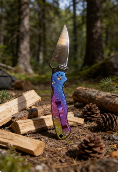 Ice Crystal Titanium Iridescent Handle Folding Knife Portable Stainless Steel Pocket Knife Daily EDC Outdoor Package Opener Sharp Folding Pocket Knife