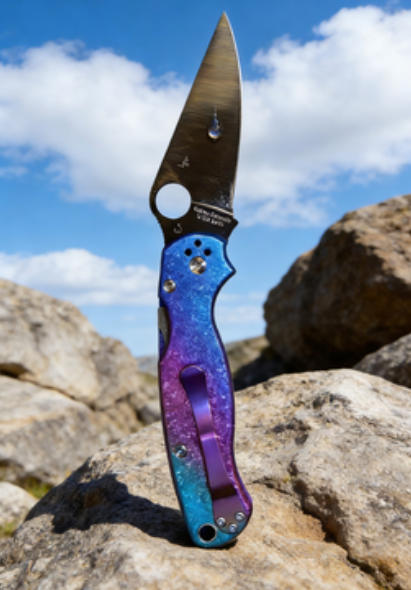 Ice Crystal Titanium Iridescent Handle Folding Knife Portable Stainless Steel Pocket Knife Daily EDC Outdoor Package Opener Sharp Folding Pocket Knife