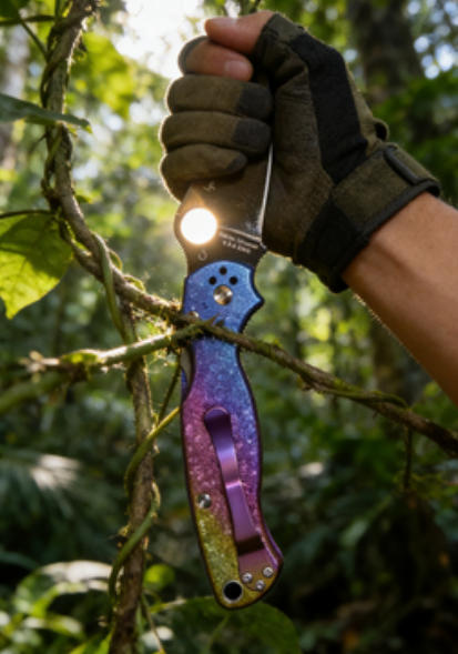 Ice Crystal Titanium Iridescent Handle Folding Knife Portable Stainless Steel Pocket Knife Daily EDC Outdoor Package Opener Sharp Folding Pocket Knife