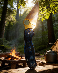 Titanium-Burned Handle Folding Knife Portable Stainless Steel Pocket Knife Daily EDC Outdoor Package Opener Gold Thunder Blade Sharp Folding Knife