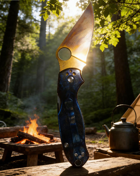 Titanium-Burned Handle Folding Knife Portable Stainless Steel Pocket Knife Daily EDC Outdoor Package Opener Gold Thunder Blade Sharp Folding Knife