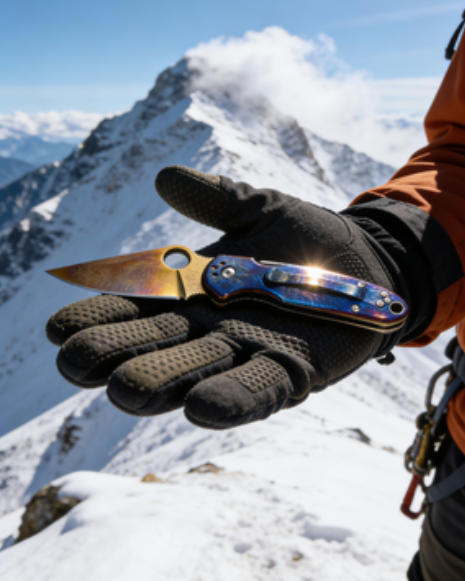 Titanium-Burned Handle Folding Knife Portable Stainless Steel Pocket Knife Daily EDC Outdoor Package Opener Gold Thunder Blade Sharp Folding Knife