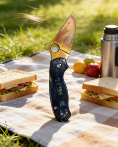 Titanium-Burned Handle Folding Knife Portable Stainless Steel Pocket Knife Daily EDC Outdoor Package Opener Gold Thunder Blade Sharp Folding Knife