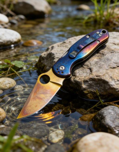 Titanium-Burned Handle Folding Knife Portable Stainless Steel Pocket Knife Daily EDC Outdoor Package Opener Gold Thunder Blade Sharp Folding Knife