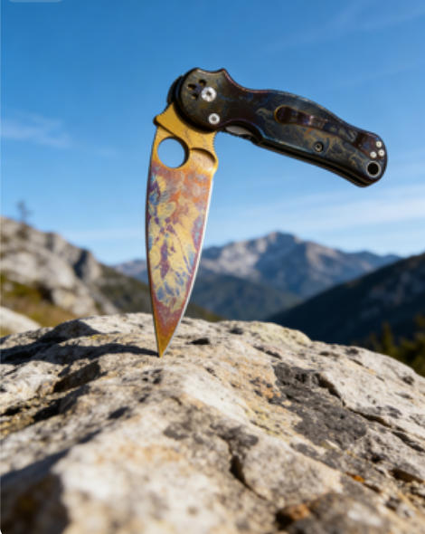 Titanium-Burned Handle Folding Knife Portable Stainless Steel Pocket Knife Daily EDC Outdoor Package Opener Gold Thunder Blade Sharp Folding Knife