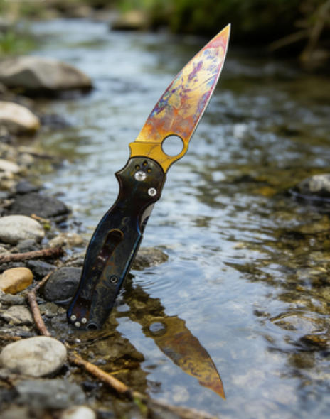 Titanium-Burned Handle Folding Knife Portable Stainless Steel Pocket Knife Daily EDC Outdoor Package Opener Gold Thunder Blade Sharp Folding Knife
