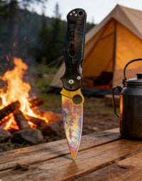 Titanium-Burned Handle Folding Knife Portable Stainless Steel Pocket Knife Daily EDC Outdoor Package Opener Gold Thunder Blade Sharp Folding Knife