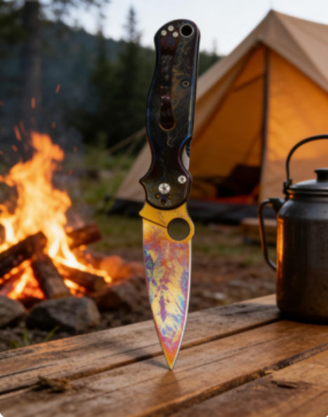 Titanium-Burned Handle Folding Knife Portable Stainless Steel Pocket Knife Daily EDC Outdoor Package Opener Gold Thunder Blade Sharp Folding Knife